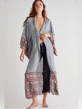 Free People Vineyard Border Print Kimono